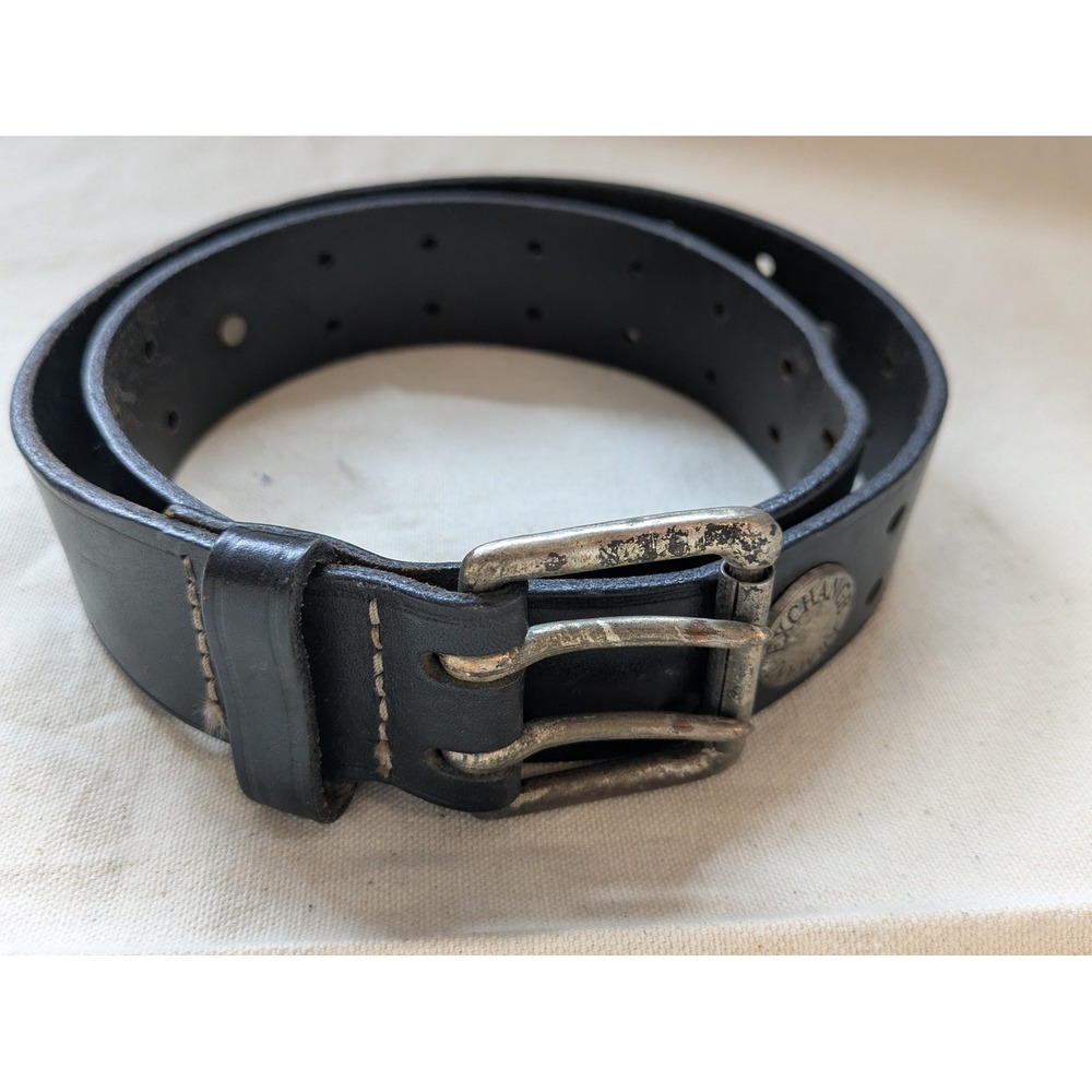 Armani Exchange Black Leather Double Prong Studded Logo Belt Distressed 30 - 34
